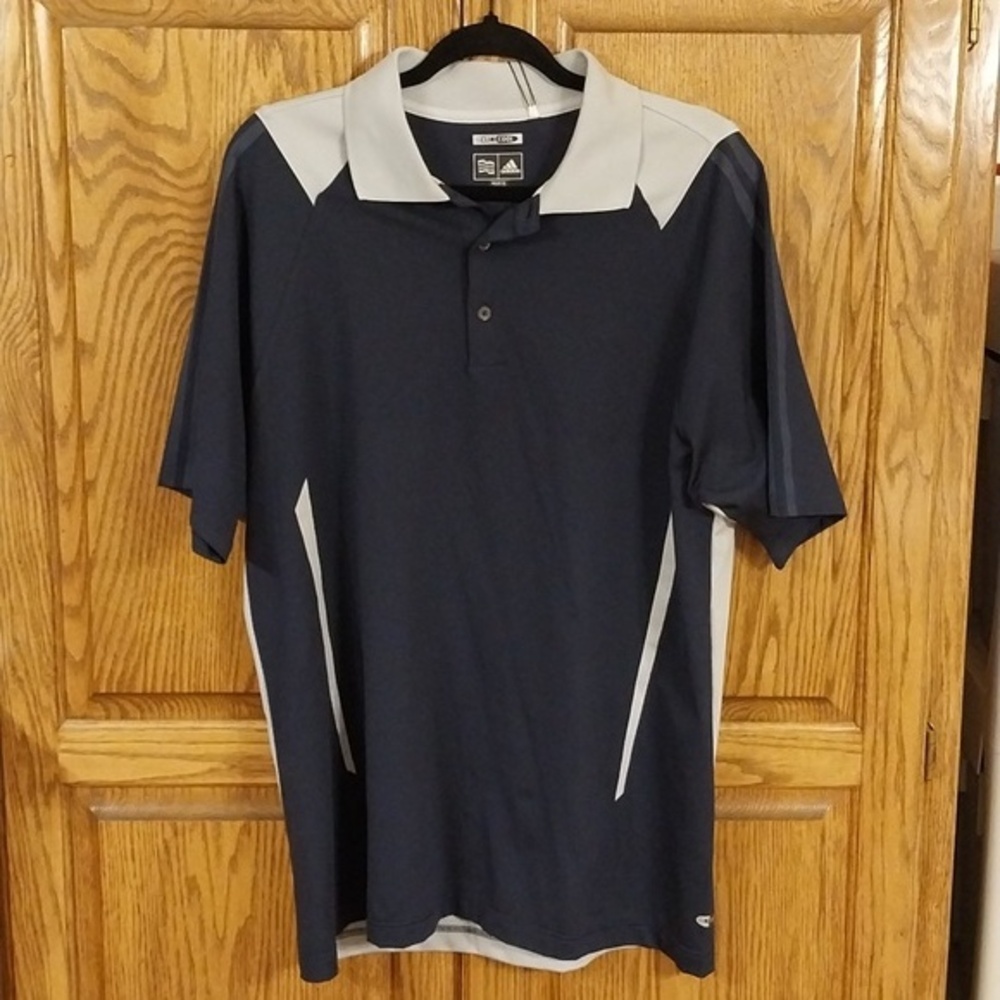 Adidas NWT Men's ClimaCool Golf Polo Shirt Size Medium Navy Gray UPF 15+ Coolmax